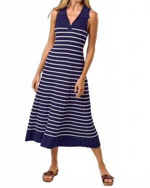 Lalavon Striped Sleeveless Ribbed Midi Dress - Blue