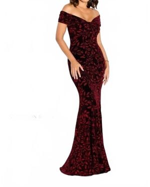 Cameron Blake Off Shoulder Metallic Mothers Gown - Red