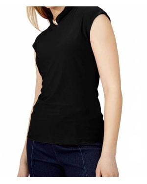 FRANK LYMAN Mirabelle Mock Neck Cap Sleeve Pullover Top - Black