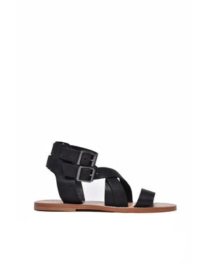 Post & Co Leather Sandal With Strap - Black