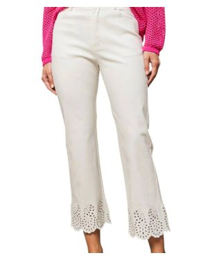Bibi Perforated Scallop Edge Pants - White