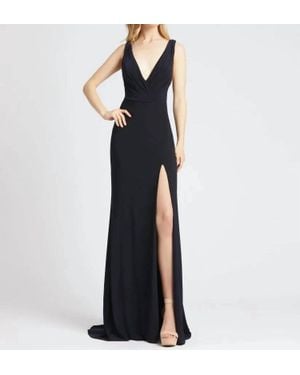 Ieena for Mac Duggal Sleeveless V Neck Jersey Evening Gown - Blue