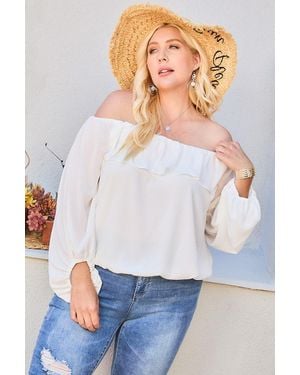 TRUEDAMES Off Shoulder Ruffle Bubble Sleeve Top - White