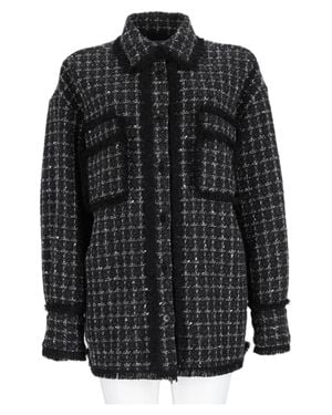 MSGM Checkered Frayed Detail Cotton-Blend Jacket - Black