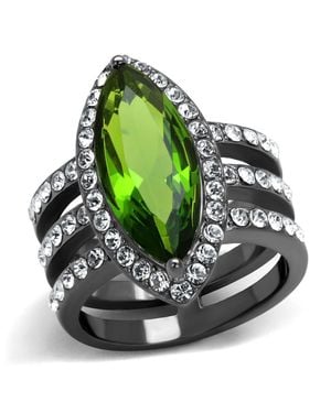 Fashnzfab Ip Light Stainless Steel Ring With Synthetic Synthetic Glass - Green