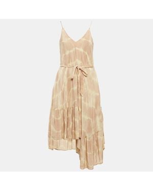 Maje Risotype Tie-Dye Crepe Asymmetric Midi Dress - Natural