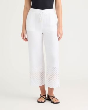 Ellen Tracy Cropped Pant With Scallop Eyelet Hem - White
