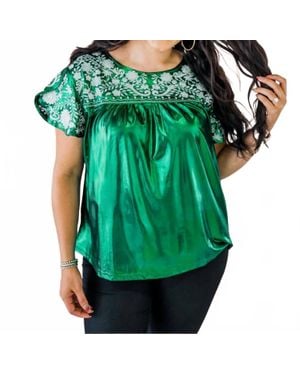 Layerz Clothing Embroidered Metallic Top - Green