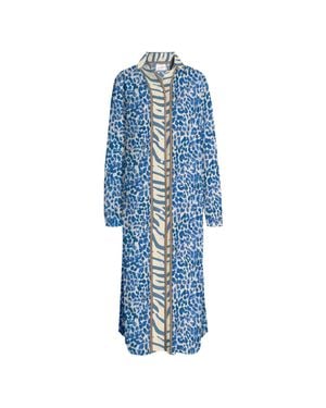 MC2 Saint Barth Animal Print Long-Sleeved Shirt Dress - Blue