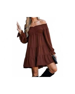 CUPSHE Boho Crisscross Off Shoulder Mini Dress - Brown