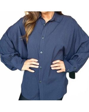 Elior Cindy Oversized Striped Dolman Sleeve Button Front Top - Blue