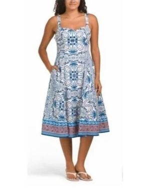 Avec Les Filles Tile Print Sweetheart Midi Dress - Blue