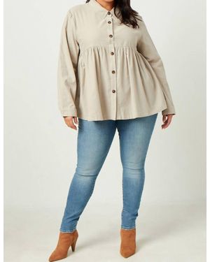 Hayden LA Corduroy Button Up Peplum Shirt - Natural