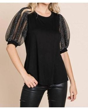 Emerald Collection Shimmer Puff Sleeve Blouse - Black