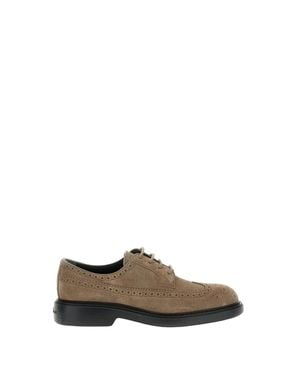 Hogan Derby Lace-Up Shoes With Broguing And Wingtip Detailing - Brown