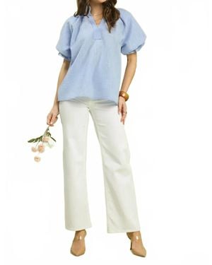 Umgee Textured Puff Sleeve Top - Blue