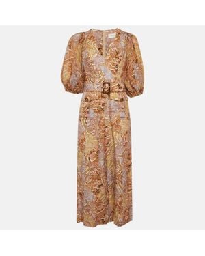Zimmermann Multicolor Paisley Print Linen Belted Concert Jumpsuit - Natural