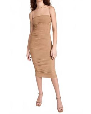 GOOD AMERICAN Ruched Mesh Midi Dress - Natural