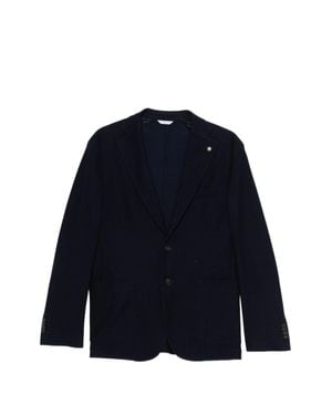 Manuel Ritz Tailored Blazer-Style Notch Lapels Cardigan - Blue