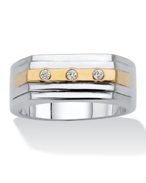 Palmbeach Jewelry Round Crystal Ion-Plated Stainless Steel Two-Tone Ring - Metallic