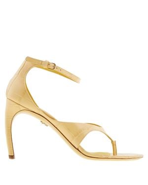 Ferragamo Ferragamo Zoele 85 Croc-Embossed Leather Sandals, Size 7 C - Metallic