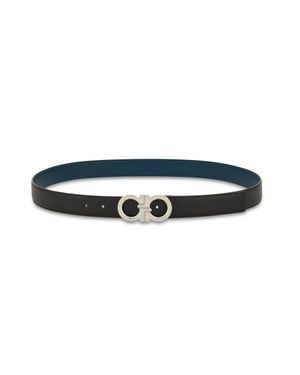 Ferragamo Double-Adjustable Calf Leather Belt With Distinctive Buckle - Blue