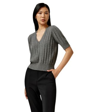 LILYSILK V-Neck Cashmere T-Shirt For - Black