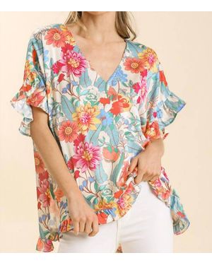 Umgee Hailey Floral Print Top - Blue