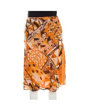 ESCADA Abstract Print Silk Georgette A Line Skirt - Orange