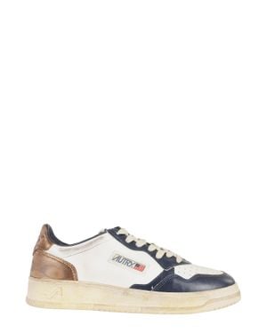 Autry Copper Dark Sup Vint Low Worn-Effect Leather Sneakers - White