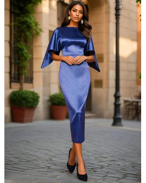TRUEDAMES Puff Sleeve Bodycon Evening Dress - Blue