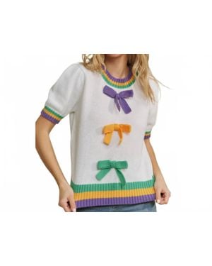 Sweet Generis Mardi Gras Bow Short Sleeve Sweater - Gray