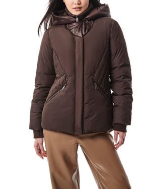 Bernardo Heavy Puffer Jacket with Shiny Hood - Brown