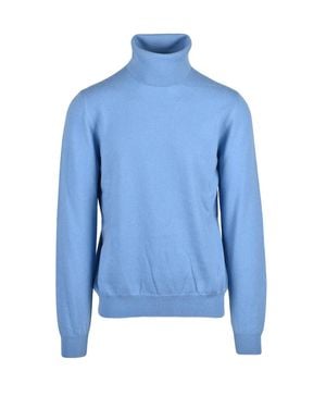Alpha Studio Light Cashmere Turtleneck Sweater With Ribbed Details - Blue