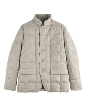 Fay Textured Quilted Jacket With High Collar And Button Closure - Natural