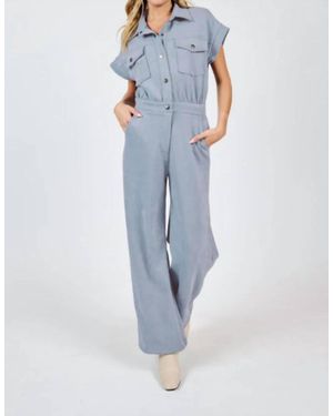 Sadie & Sage Align Faux Suede Utility Jumpsuit - Blue