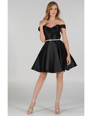 TRUEDAMES Simple Off Shoulders Mikado Short Prom Dress - Black