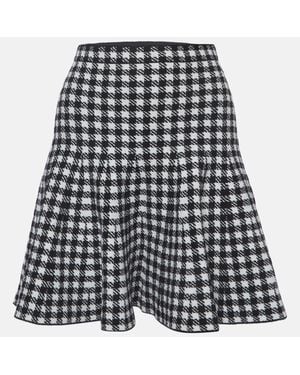 Sandro Houndstooth Knit Velvet Skater Mini Skirt - Black