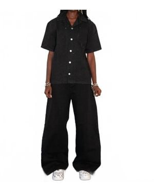 KnotWtr Crystal Denim Short Sleeve Shirt - Black