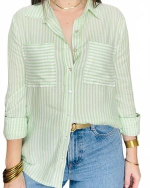 Trend:Notes Button Up Stripe Top - Green