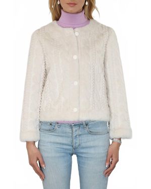 Metric Knits Cable Pattern Faux Fur Jacket - Blue