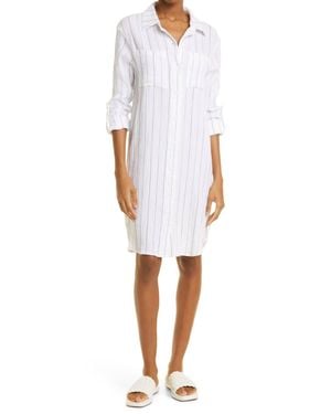 Monrow Pinstripe Gauze Shirtdress - White