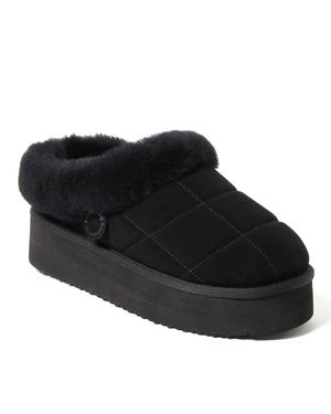 Dearfoams Fireside By Bendigo Genuine Shearling Quilted Platform Clog - Black