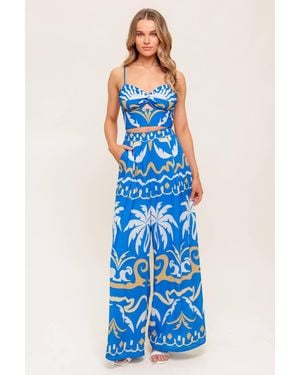 TRUEDAMES Evening Woven Crop Top And Pant Set - Blue