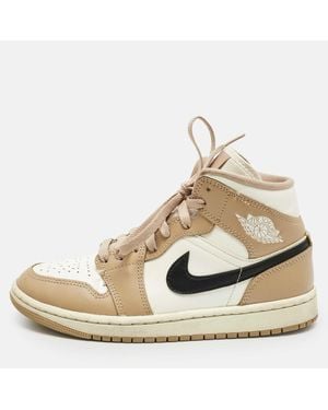 Air Jordans Leather Jordan 1 Mid Se Desert Sail Sneakers Size 37.5 - Metallic