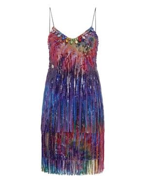 Philipp Plein Short Dress Paillettes Fringe Tie Dye - Purple