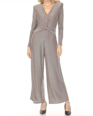 Joseph Ribkoff Shimmery Twist Front Wide Leg Jumpsuit - Gray