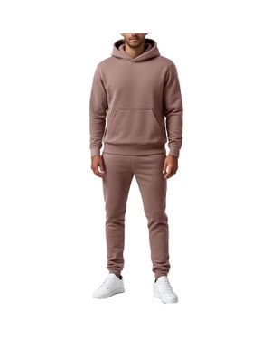 Essentials By Galaxy Galaxy Essentials Relaxed Fit Heavyweight Fleece Pullover Hoodie & Sweatpants Jogging Set - Brown