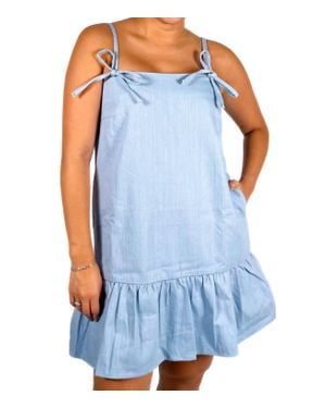 AUREUM Maddie Bow Strap Mini Dress - Blue
