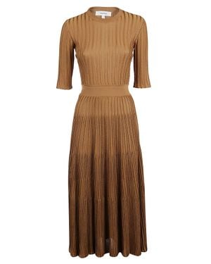 CASASOLA Ribbed Viscose Pleated Midi Dress - Brown